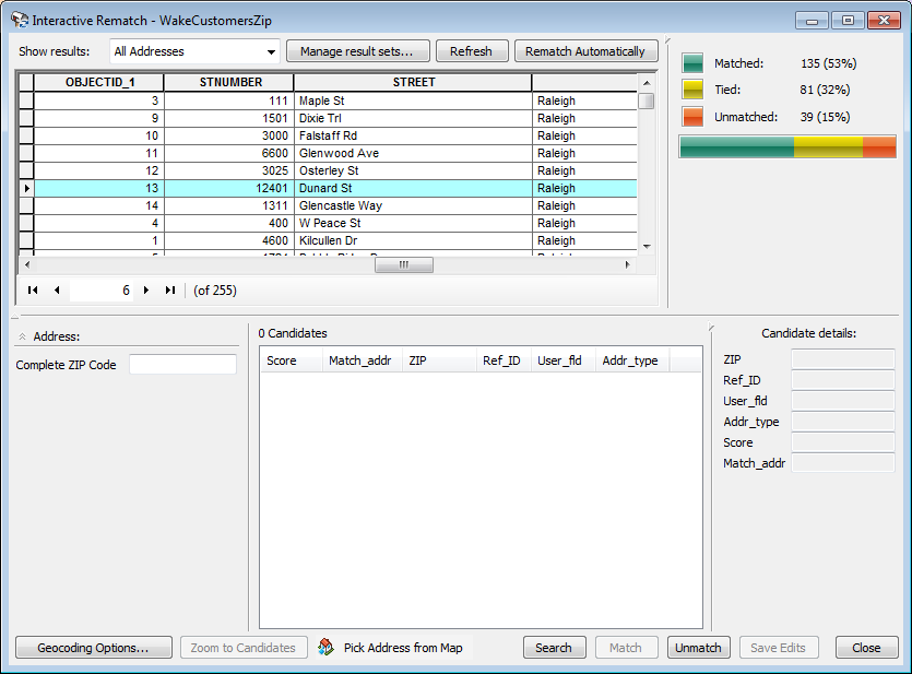 ArcMap Interactive Rematch Window