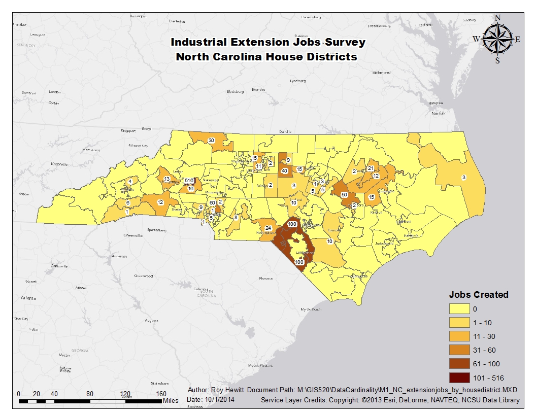 Map of Industrial Job Growth by NC House District